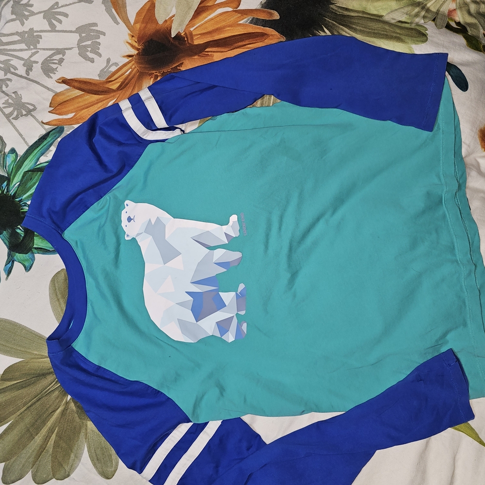 Blue and Teal Long Sleeve Shirt with Polar Bear Graphic Lands End Xxl Boys Husky